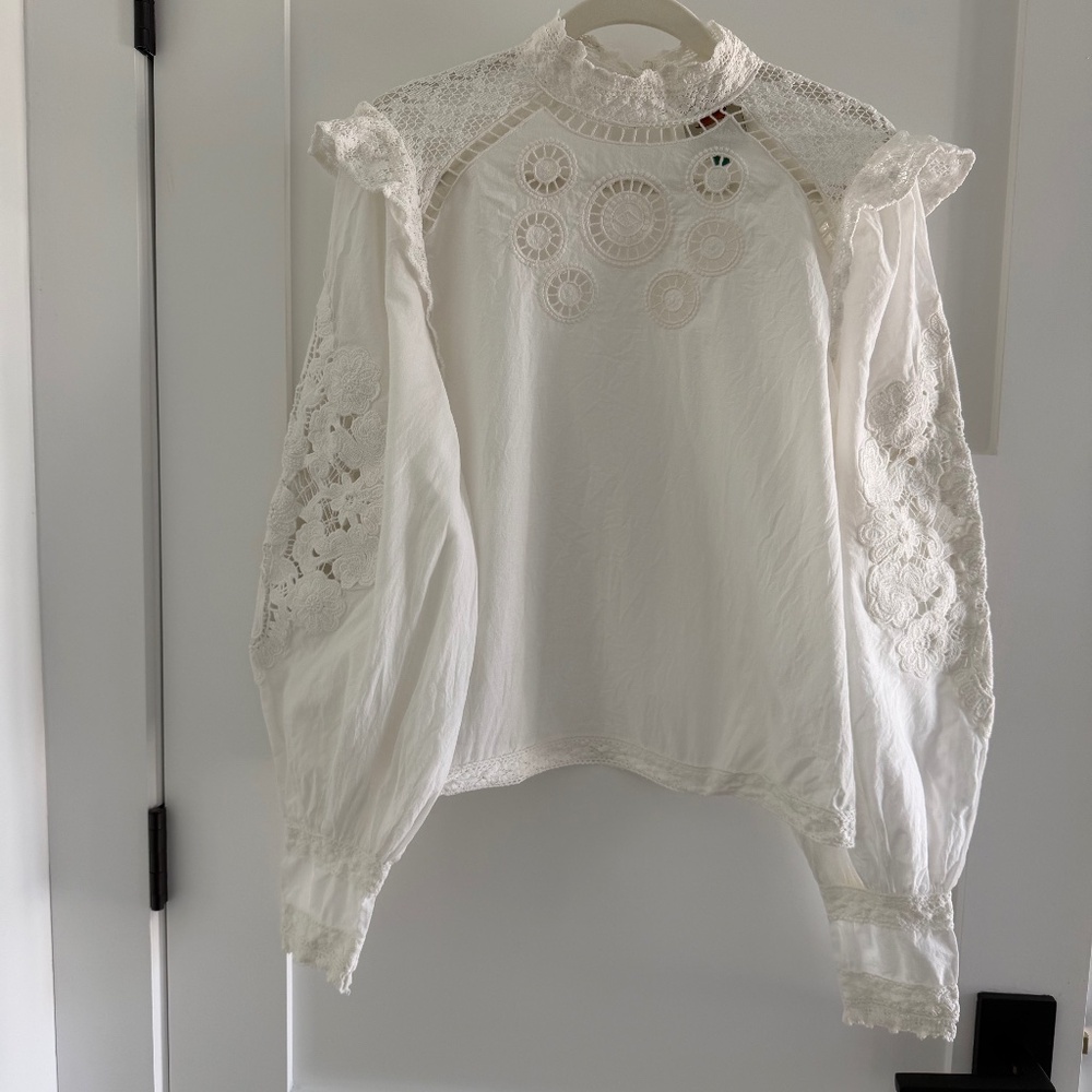 FARM RIO Romantic Blouse - off-white, Sz M